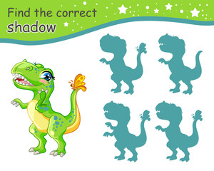 Find correct shadow of Tyrannosaurus rex dinosaur vector illustration