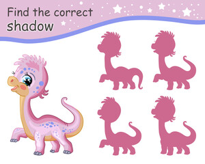 Find correct shadow of pink dinosaur vector illustration