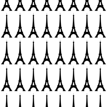 Eiffel Tower silhouettes pattern. Seamless vector background. France national landmark. Black and white French symbol backdrop