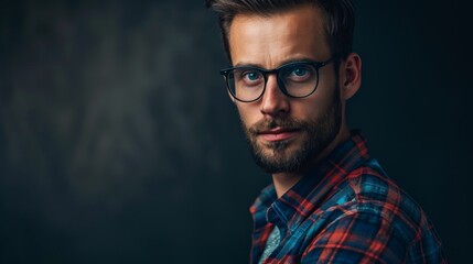 Obraz premium A man wearing glasses and a plaid shirt