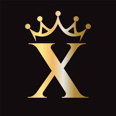 Letter X Crown Logo for Queen Sign, Beauty, Fashion, Star, Elegant, Luxury Symbol