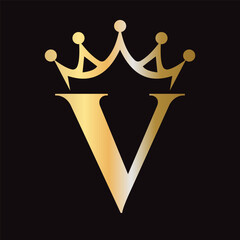 Letter V Crown Logo for Queen Sign, Beauty, Fashion, Star, Elegant, Luxury Symbol