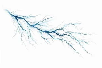 Foto auf Alu-Dibond Realistic lightning bolt striking during intense thunderstorm, dramatic weather photography isolated on white background © Lucija