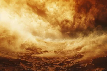 Poster Intense sandstorm engulfing desert landscape, dramatic sky and swirling sand creating abstract digital art background © Lucija