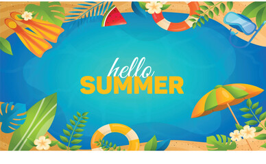 Hello Summer concept design, abstract illustration with  leaves, colorful design, summer background and banner