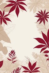 abstract floral illustration with leaves and branches on light beige background.  Creative, decorative art.
