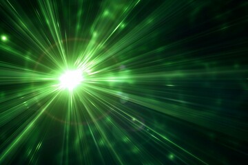 Explosive green celestial sunburst with glowing lens flare and adjusted light rays on black, abstract background illustration