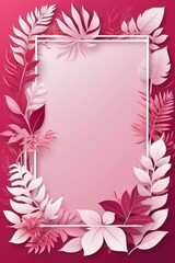 Pink and ruby abstract floral illustration with leaves and branches on light pink background.  Creative, decorative art.