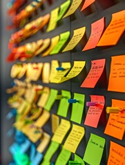 Vibrant Kanban Board:Colorful Notes Showcase Organized Workflow and Creative