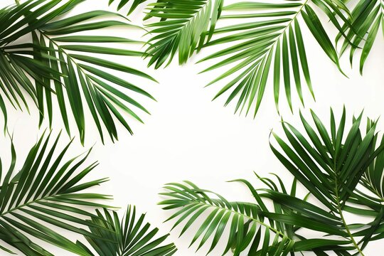 Lush Palm Leaves on White Background, Tropical Foliage Pattern