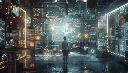 Futuristic Visualization of the Internet of Things Concept with Interconnected Digital Systems and Elements
