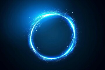 Isolated circular blue light effect, glowing ring of energy, futuristic design element