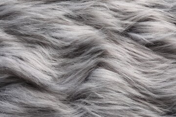 Texture of grey faux fur as background, closeup