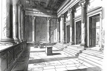 Ancient Roman temple interior, worship space during Jesus' time, historical illustration