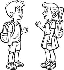 Coloring picture of two children talking