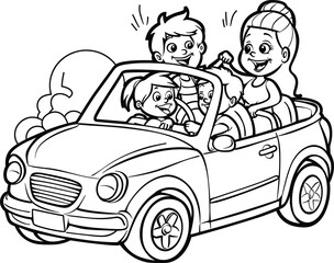 Coloring picture of a child sitting in a car for children