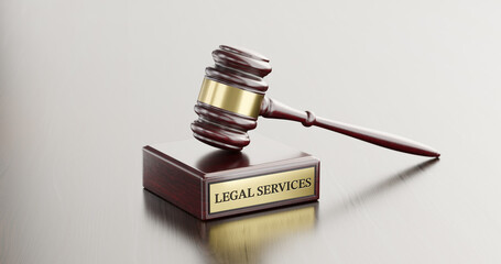 Legal Services: Judge's Gavel as a symbol of legal system and wooden stand with text word - 780979520