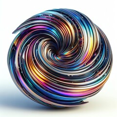 abstract 3D metallic spiral futuristic cyberpunk detailed isolated colorful metallic reflective holographic
