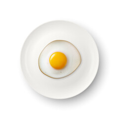 Vector 3d Realistic Fried Egg on a White Dish, Plate Closeup Isolated in Top View. Design Template of Scrambled Eggs, Fried Egg, Omelette. Delicious Breakfast, Food, Culinary Concept