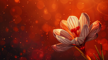 a crocus flower with red stigma in a red background