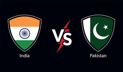 India vs Pakistan international cricket flag badge design on Indian skyline background for the final World Cup. EPS Vector for sports match template or banner in vector illustration.
