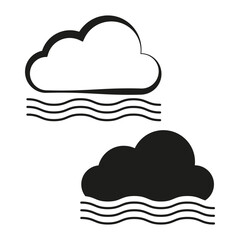 Fog weather icons. Cloud and mist symbols. Black and white design. Vector illustration. EPS 10.