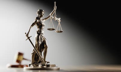 Legal Concept: Themis is the goddess of justice and the judge's gavel hammer as a symbol of law and order - 780983563