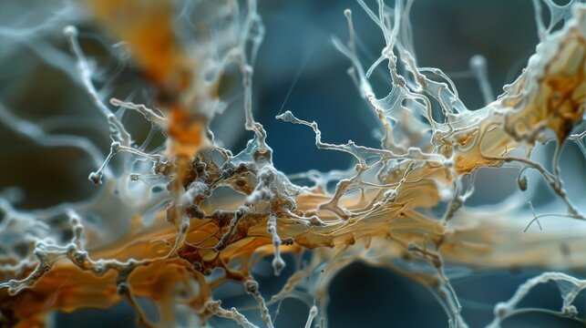 A microscopic view of a mycorrhizal relationship with the fungal hyphae wrapping around the delicate root hairs of a plant. This symbiotic