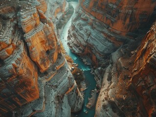 Discover the breathtaking beauty of a canyon from above with mesmerizing drone photography. - Powered by Adobe