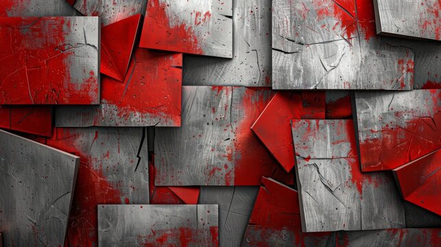 Abstract Red Splatters on Metal Background
