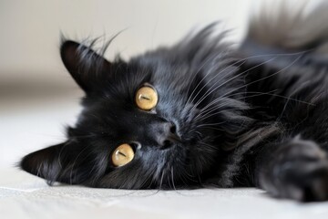 a fluffy black cat lying down