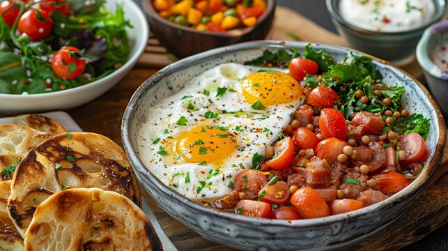 Closeup of Completing missions to cook breakfast from around the world, exploring international morning meals