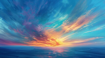 Naklejka na ściany i meble Vibrant Sunset Over Ocean