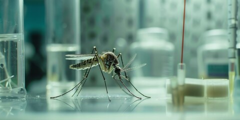 A macro shot of a fight mosquito in a laboratory, important for genetic research