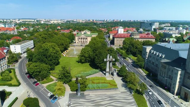 Aerial view of Mickiewicz Park in Poznan