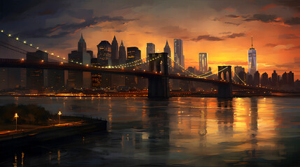 Fototapeta premium digital sunset dusk city scene graphic poster web page PPT background