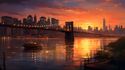 Fototapeta na wymiar digital sunset dusk city scene graphic poster web page PPT background