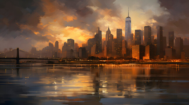 digital sunset dusk city scene graphic poster web page PPT background