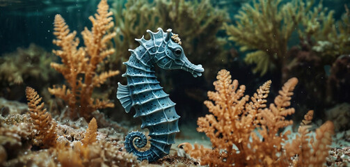 Underwater world. Seahorse. corals