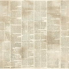 Obraz premium Newspaper vintage texture background. Grunge, old paper page unrecognizable print beige backdrop for copy space. Aged abstract newsprint sheet square with blurry text for social network.