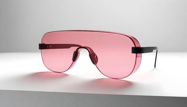 A stunning, minimalist, thin lightweight pink translucent glass VR glasses designed by BRAUN, Dieter Rams. Product ad retro. industrial design inspiration. Unreal engine render, natural lighting, on d