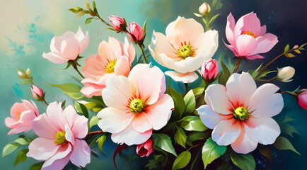Oil painting of spring flowers