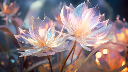 Digital technology glass crystal flowers fantasy scene abstract graphic poster web page PPT background