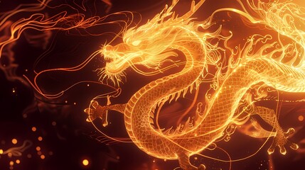 Traditional golden lines chinese dragon illustration poster background