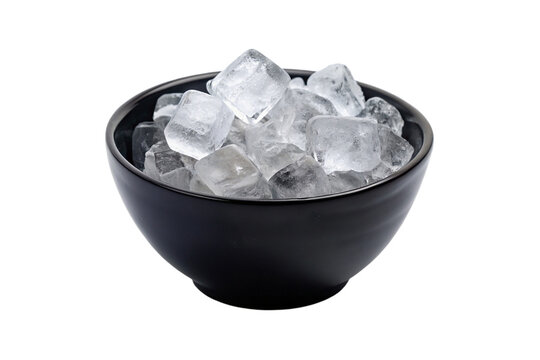 Black bowl full of ice cube isolated on transparent background