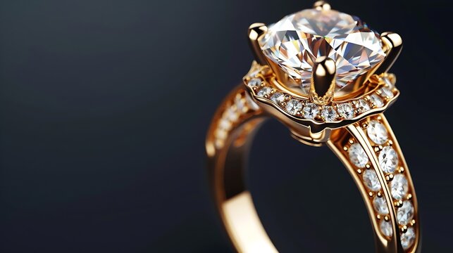 Generative AI : Design gold diamond ring isolated. Precious jewel
