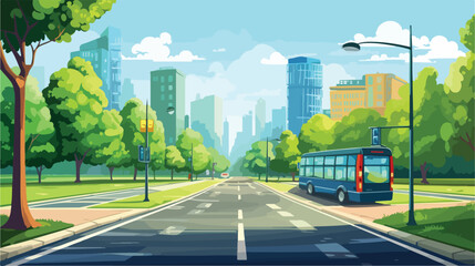 City street with road crossing and park. Vector car