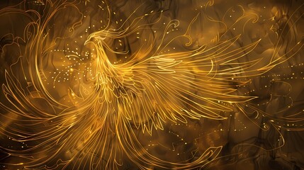 Traditional golden lines Phoenix illustration poster background
