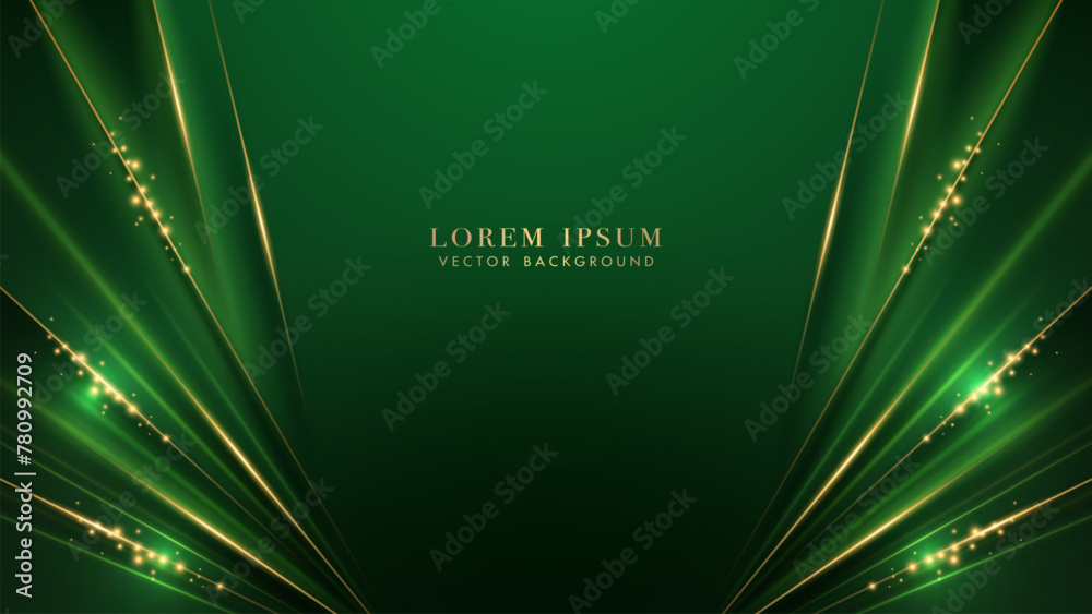 Canvas Prints green luxury background and diagonal golden lines with glittering light effect