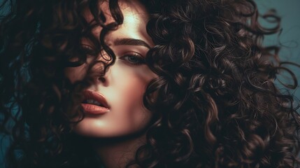 Generative AI : Beautiful fashion woman long curly big curls. 